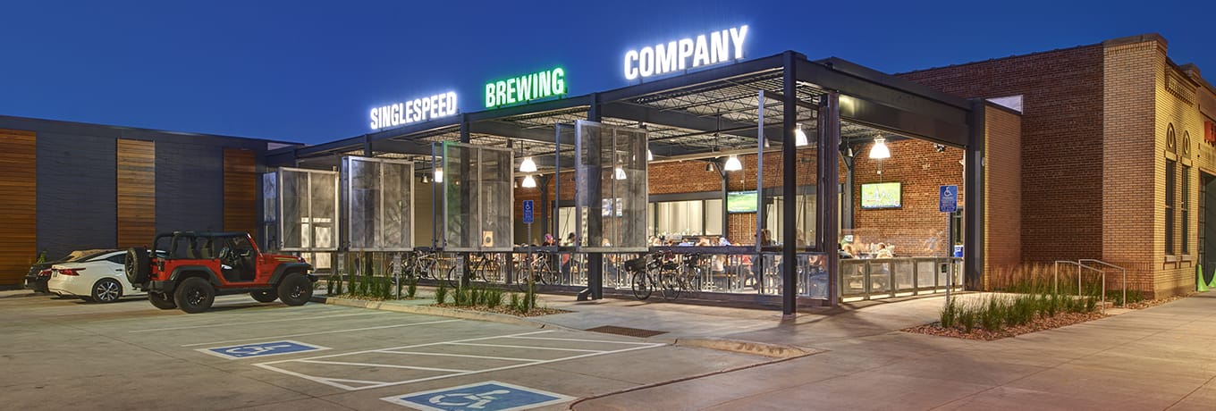 SingleSpeed Brewing Patio at Dusk